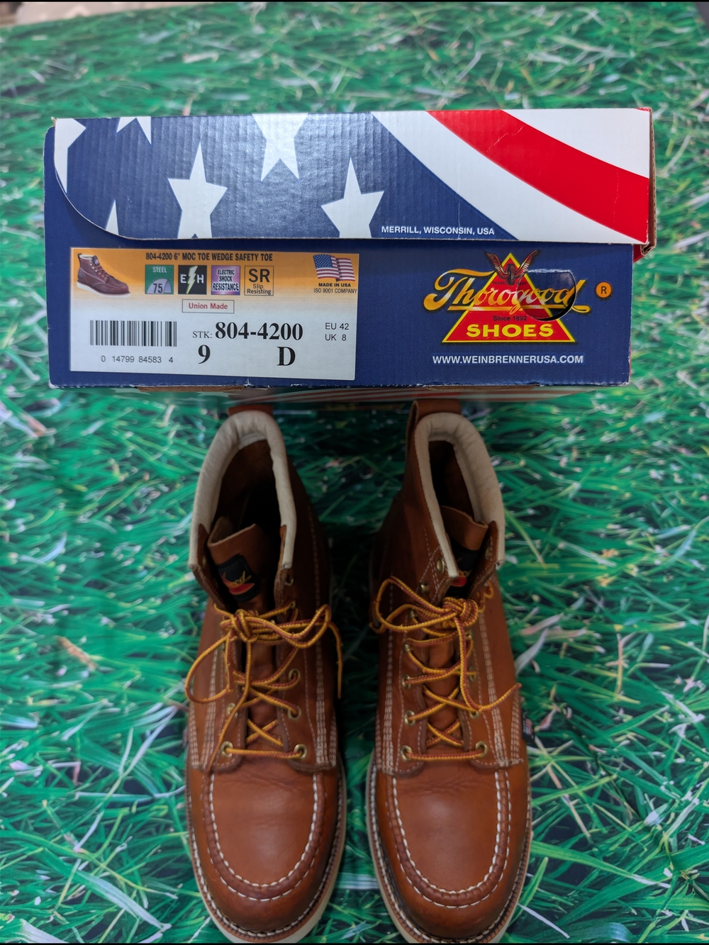 Thorogood Men's MAXWear Tobacco Brown Wedge Moc Steel Toe Lace Up Work Boot 9D - Picture 13 of 13